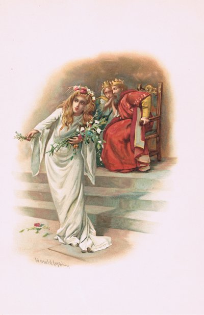 Ophelia avec le roi et la reine, illustration de Hamlet - Harold Copping