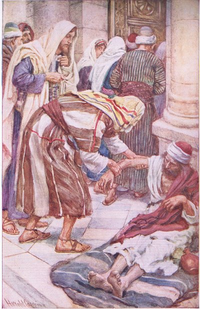 Pierre et Jacob à la belle porte, illustration de Pictures That Teach The Crown Series, 1920 - Harold Copping
