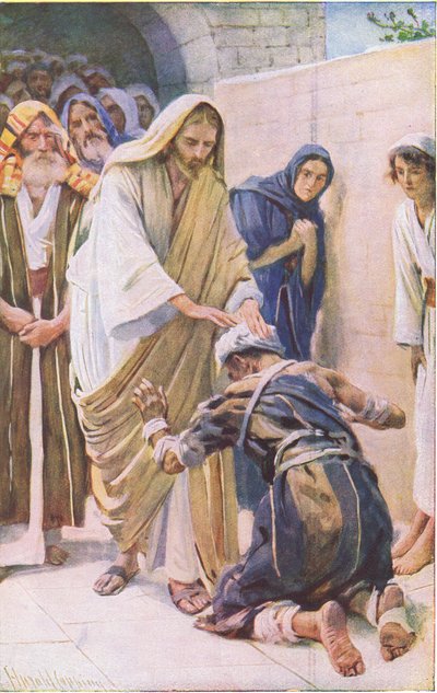 La guérison du lépreux, illustration de Harold Copping Pictures: The Crown Series, vers 1920 - Harold Copping