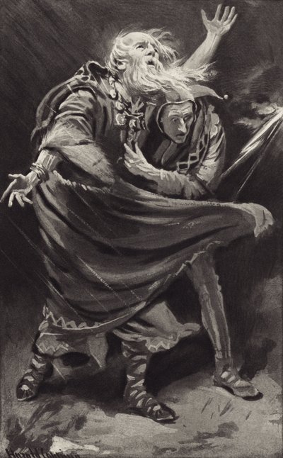Sur une lande, exposé à la fureur de la tempête par une nuit noire, le roi Lear errait-il ? - Harold Copping