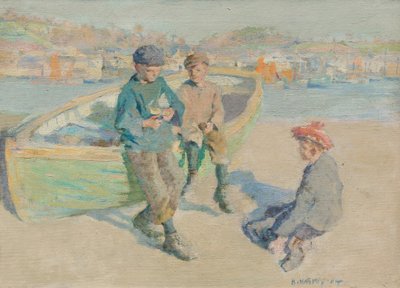 Enfants dans le port de Newlyn - Harold Harvey