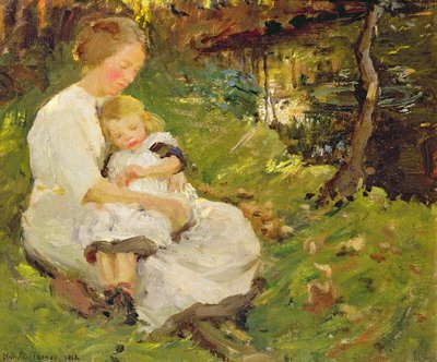 Mère et enfant dans un paysage boisé - Harold Harvey