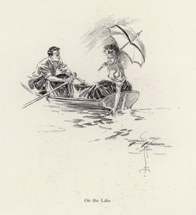 Homme et femme dans une barque sur le lac - Harrison Fisher