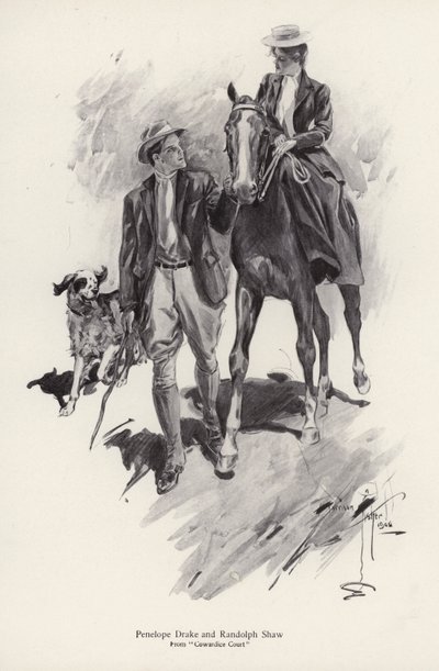 Deux personnages, Penelope Drake et Randolph Shaw du roman, Cowardice Court, de George Barr McCutcheon - Harrison Fisher