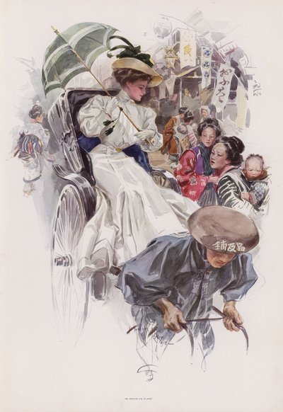 Jeune femme américaine dans un pousse-pousse japonais - Harrison Fisher