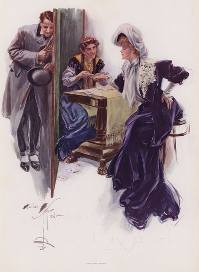Jeune femme faisant lire son avenir par une gitane - Harrison Fisher