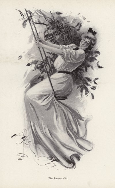 Jeune femme sur une balançoire - Harrison Fisher