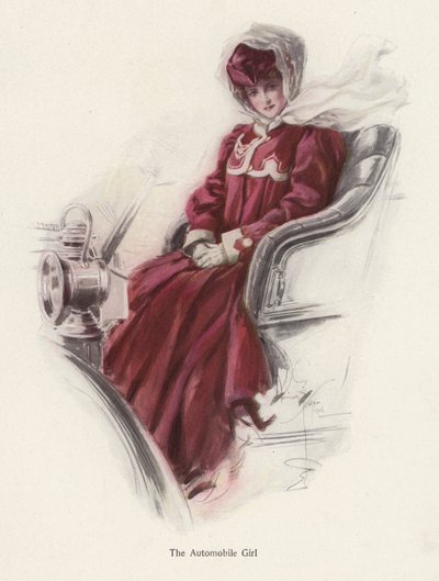 Jeune femme assise dans une voiture - Harrison Fisher