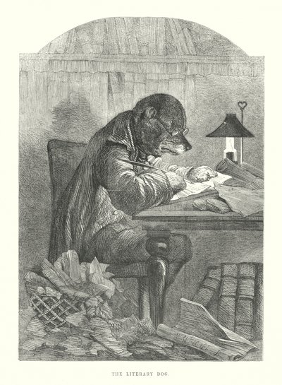 Drôles de chiens : Le chien littéraire (gravure) - Harrison William Weir