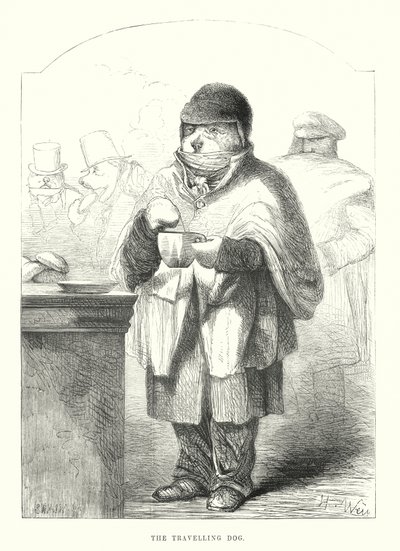 Drôles de chiens : Le chien voyageur (gravure) - Harrison William Weir