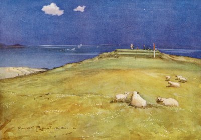 Terrains de golf : Gullane, le sixième green et le septième tee - Harry (1878 1950) Rountree