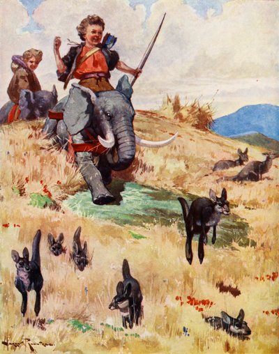 La chasse aux kangourous (lithographie couleur) - Harry (1878-1950) Rountree
