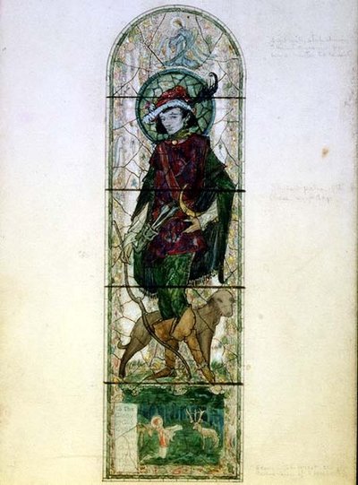 Conception pour une fenêtre à un seul panneau avec la figure de Saint Hubert - Harry Clarke