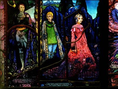 Détail de la fenêtre de Genève montrant The Dreamers de Lennox Robinson et Countess Cathleen de W.B. Yeats - Harry Clarke