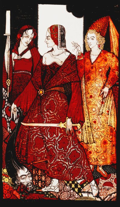 Reines qui ont coupé les porcs de Glanna... "Reines", neuf panneaux de verre acides, teintés et peints, illustrant le poème de J.M. Synge, 1917 - Harry Clarke