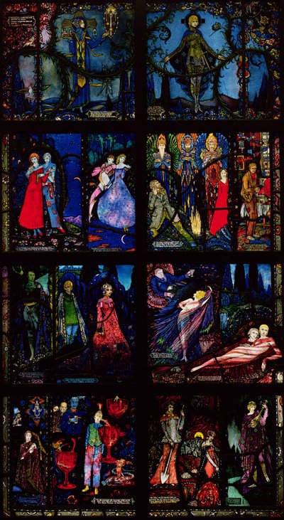 La Fenêtre de Genève, huit panneaux représentant des scènes de la littérature irlandaise ancienne, 1929 - Harry Clarke