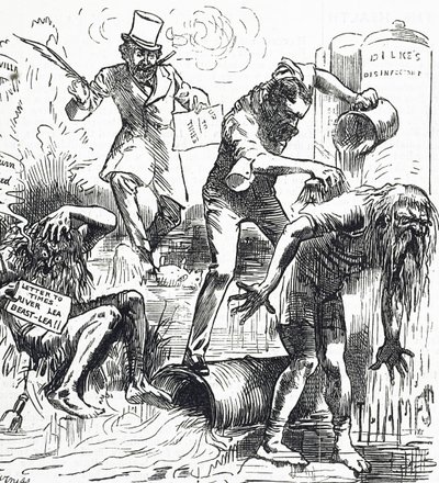 Caricature représentant les rivières Thames et Lea attaquées à cause de leur état de saleté - Harry Furniss