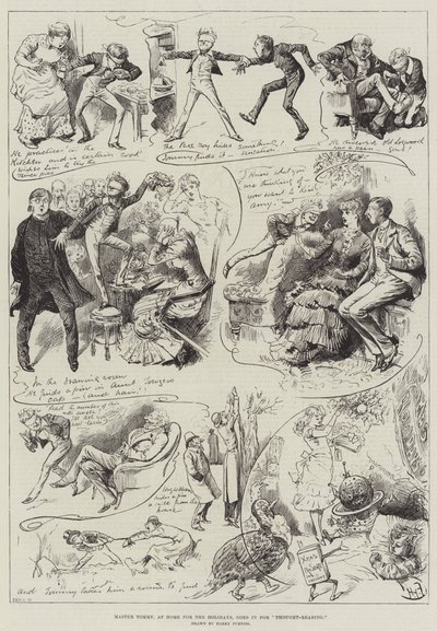 Maître Tommy, à la maison pour les vacances, se lance dans la lecture de pensées - Harry Furniss