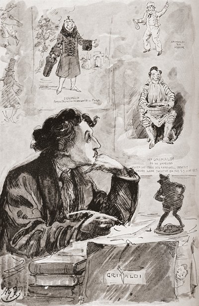 Souvenirs de Grimaldi. Illustration de Harry Furniss pour le roman de Charles Dickens Mémoires de Joseph Grimaldi, de l