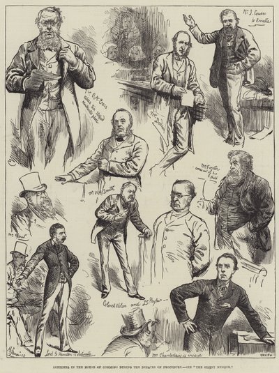 Croquis à la Chambre des communes pendant les débats sur la procédure - Harry Furniss
