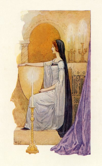 Une très belle dame vue par Sir Gawaine (lithographie couleur) - Harry George Theaker