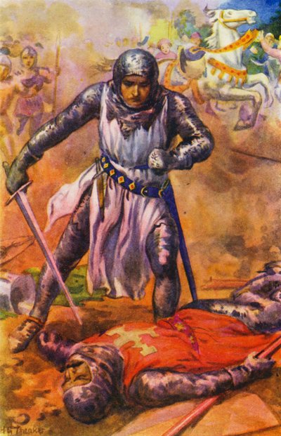 "Après un combat acharné, les Templiers ont été vaincus" (lithographie couleur) - Harry George Theaker
