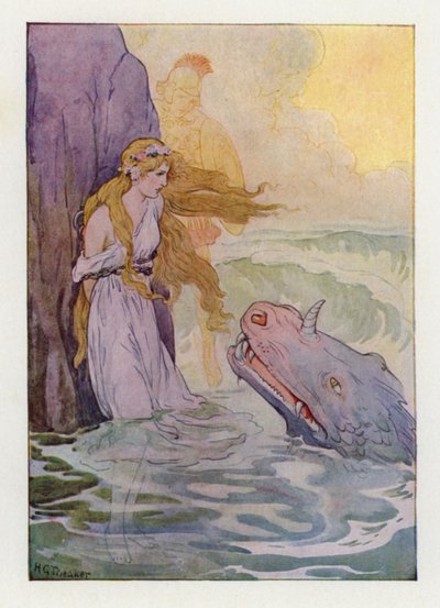 Andromède et le monstre (lithographie couleur) - Harry George Theaker