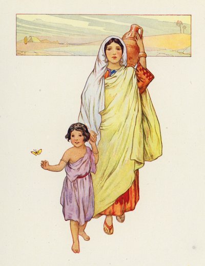 Agar et Ismaël sont partis dans le désert (lithographie couleur) - Harry George Theaker