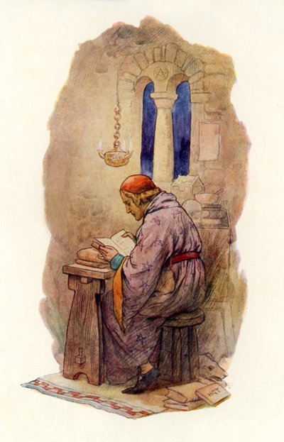 Lecture de Merlin (lithographie couleur) - Harry George Theaker