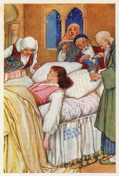 La princesse Aldegonda et ses médecins (lithographie couleur) - Harry George Theaker