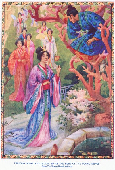 La princesse Perle se réjouit à la vue du jeune prince (extrait de La princesse Hinode et Irihi) (litho) - Harry George Theaker