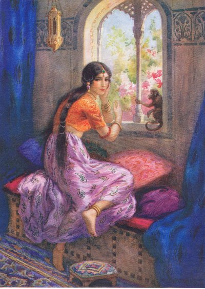 "Rama a murmuré Hanuman une fois de plus. Extrait des aventures de Rama et Sita, illustration tirée de "Childrens Stories from Indian Legends", vers 1930 (lithographie couleur) - Harry George Theaker