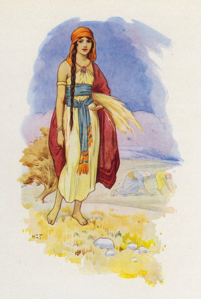 Ruth glanant dans les champs (lithographie couleur) - Harry George Theaker