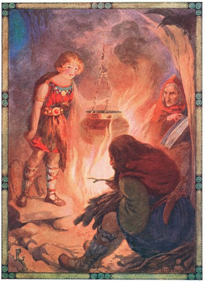 "Elle a trouvé tout comme cela devrait être" (extrait de Taliesin) (lithographie couleur) - Harry George Theaker
