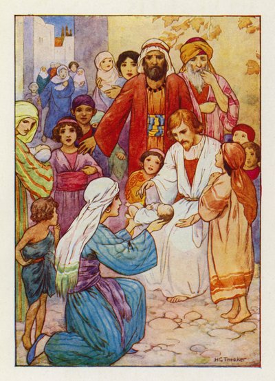 "Laissez les petits enfants venir à moi" (lithographie couleur) - Harry George Theaker