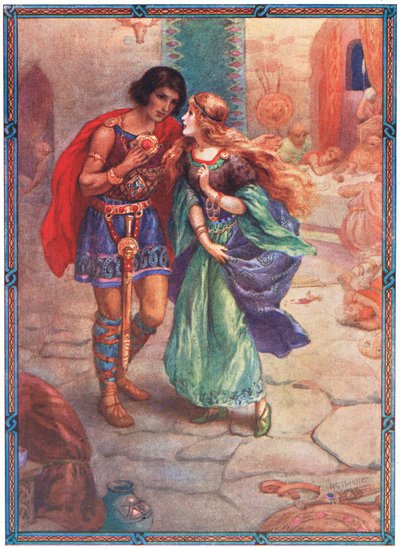 "Prends-moi pour épouse" (extrait de Diarmud et Grania) (lithographie couleur) - Harry George Theaker
