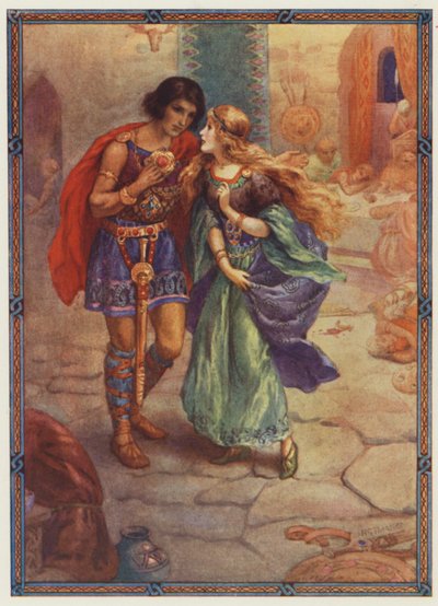 "Prends-moi pour épouse", Diarmuid et Grania (lithographie couleur) - Harry George Theaker