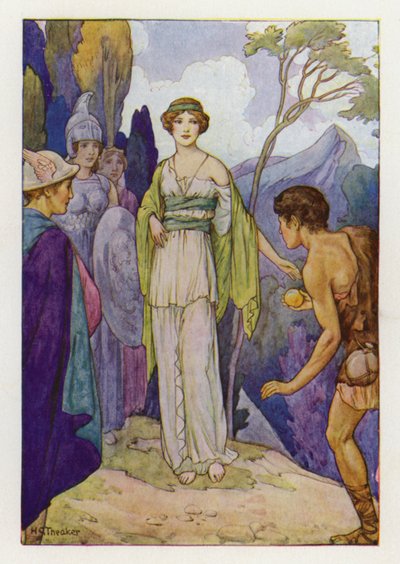 Le jugement de Paris (lithographie couleur) - Harry George Theaker
