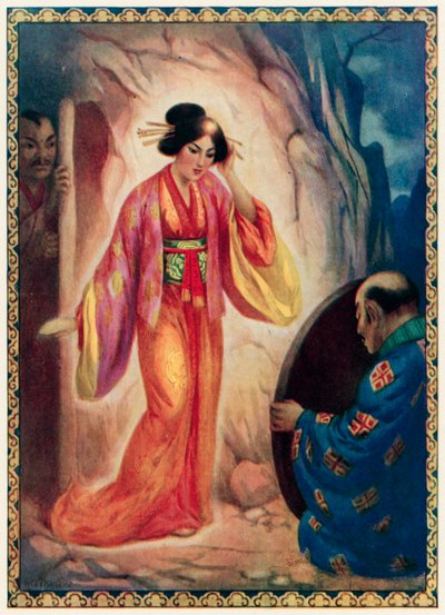 La déesse du soleil se regarde dans le miroir (lithographie couleur) - Harry George Theaker