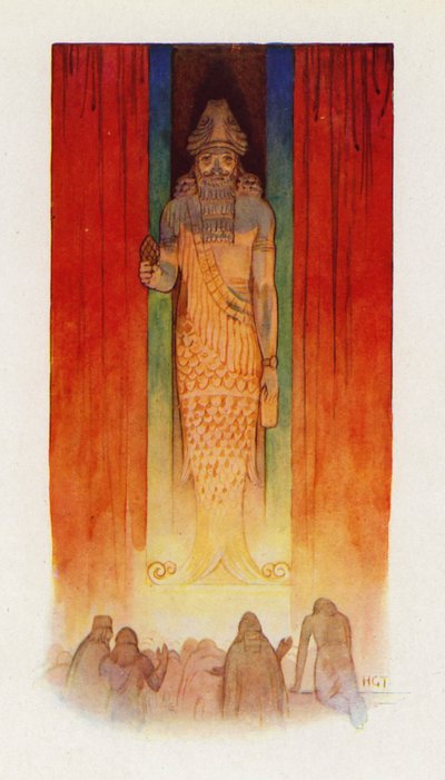 Le dieu principal des Philistins était un dieu-poisson (lithographie en couleurs) - Harry George Theaker