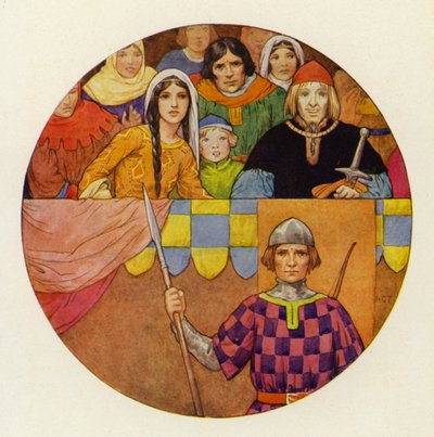 Il y avait une brillante assemblée de chevaliers et de dames dans la tribune (lithographie en couleur). - Harry George Theaker