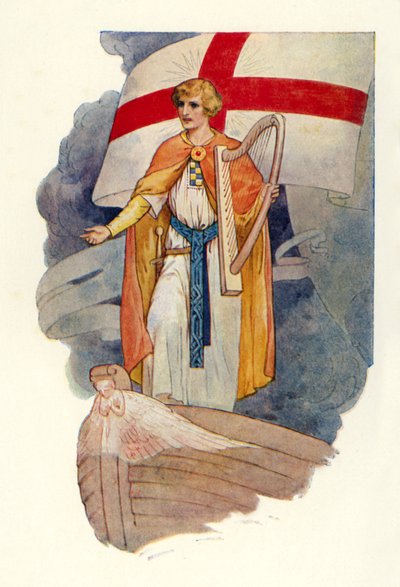 Sous une croix, un homme regarde (lithographie couleur) - Harry George Theaker