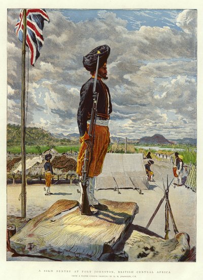 Un Sentinelle Sikh au Fort Johnston, Afrique Centrale Britannique - Harry Hamilton Johnston