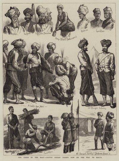 La crise en Orient, troupes indigènes indiennes en route pour Malte - Harry Hamilton Johnston