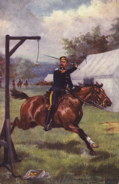 Soldat britannique du 10th Hussars coupant du citron (lithographie couleur) - Harry Payne