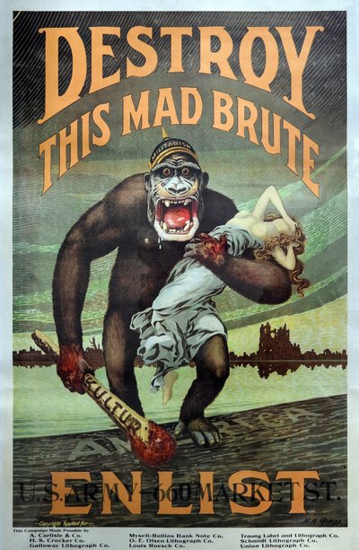 Campagne de recrutement militaire américaine WW1 "Détruisez ce fou furieux - Engagez-vous" pub. 1917 - Harry R. Hopps