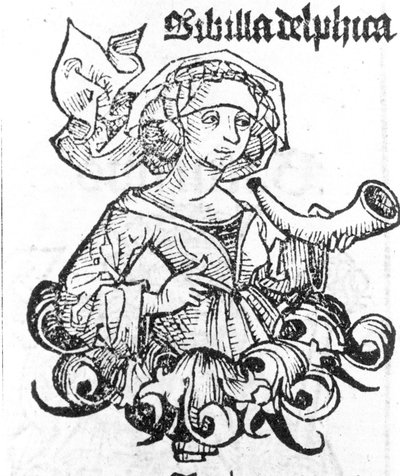 Représentation de la Pythie de Delphes. Xylographie de « Liber chronicarum » par Hartmann Schedel, Nuremberg 1497 - Hartmann Schedel