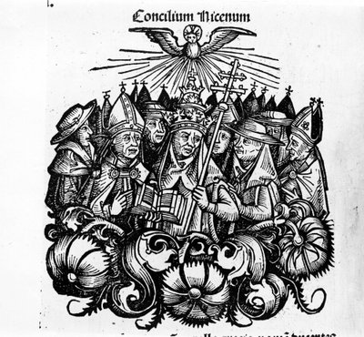 Le Concile de Nicée. Illustration des « Chroniques universelles de Nuremberg » par H. Schedel. - Hartmann Schedel
