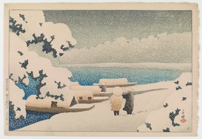 Neige à Hashidate (Yuki no hashidate), de la série Souvenirs de voyage II (Tabi miyage dai nishū) - Hasui Kawase