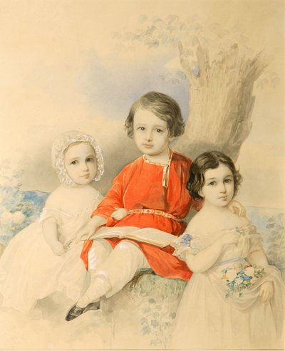 Enfants dans un paysage, années 1840 - Hau